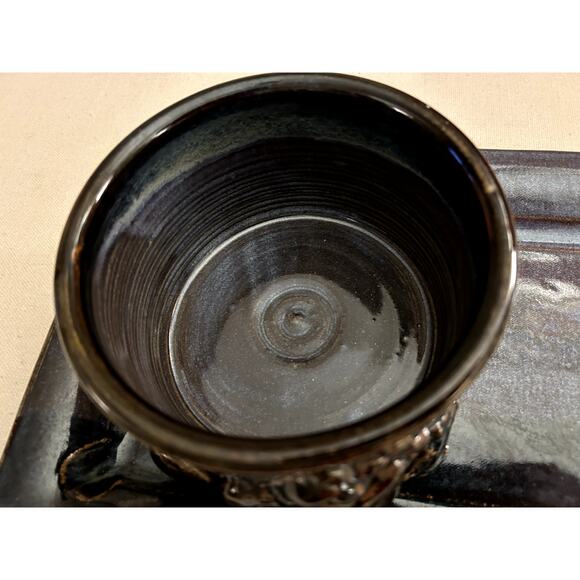 The poddery appetizer tray and  bowl pottery handmade blue - Picture 2 of 5